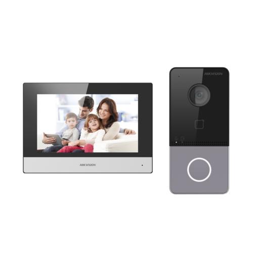 [HIKVISIONDIGITALTECHNOLOGY_DS-KIS603-P] Hikvision Digital Technology Kit de Videoportero IP Poe Estandar con llamada a App de Smartphone (HikConnect) / Apertura con tarjeta MIFARE / Frente de calle IP65 / Soporta 1 Departamento