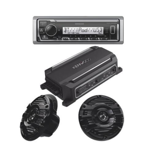 [JVCKENWOOD_KEA4/1653MRB] JVC  KENWOOD Kit de estéreo con Bluetooth KMR-M332BT | Amplificador KAC-M3004  | más Par de bocinas KFC-1653MRB
