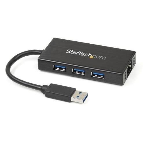 [STARTECH.COM_ST3300GU3B] StarTech.com HUB USB 3.0 ALUMINIO CON CABLE 3 PUERTOS Y ADAPTADOR ETHERNET  .