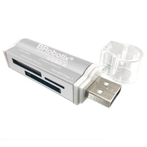 [DATACOMPONENTS_180420P] Data Components LECTOR DE TARJETAS TODO EN UNO USB V2.0 METALICO PLATA BROBOTIX