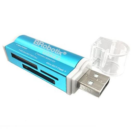 [DATACOMPONENTS_180420A] Data Components LECTOR DE TARJETAS TODO EN UNO USB V2.0 METALICO AZUL BROBOTIX