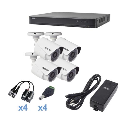 [EPCOMPROFESSIONAL_KEVTX8T4BW] EPCOM PROFESSIONAL KIT TurboHD 1080p / DVR 4 Canales / 4 Cámaras Bala Metálicas (exterior 2.8 mm) / Transceptores / Conectores / Fuente de Poder Profesional
