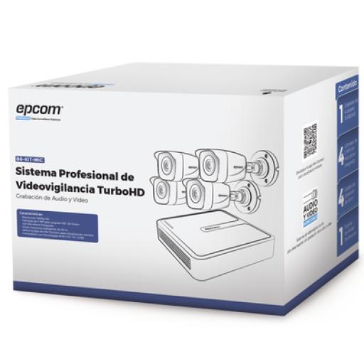 [EPCOMPROFESSIONAL_B8-KIT-MIC] EPCOM PROFESSIONAL (MICRÓFONO Integrado) Kit TurboHD 1080p Lite / DVR 4 canales / Audio por Coaxitron / 4 Cámaras Bala de Metal con Micrófono Integrado