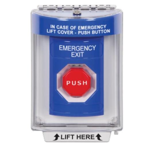[STI_SS2448EX-EN] STI Botón de Emergencia con Bocina de Advertencia Integrada, Texto en Ingles, Tapa Protectora de Policarbonato Súper Resistente, Restablecimiento con Llave