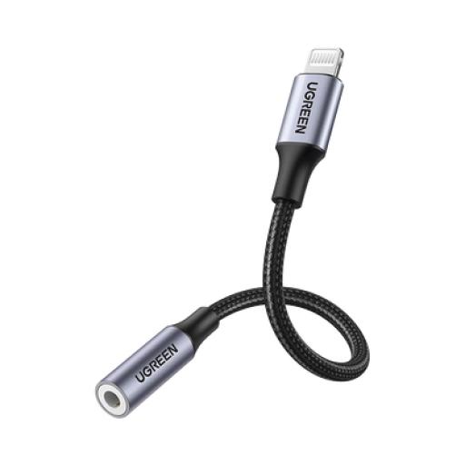 [UGREEN_30756] Ugreen Adaptador de Auriculares Lightning a 3.5mm | Certificado MFI | 100% compatible con dispositivos Apple | Ideal para llamadas, Música y Control de Línea | Caja de Aluminio | Nylon Trenzado | Blindaje Múltiple | Cable de 10cm.