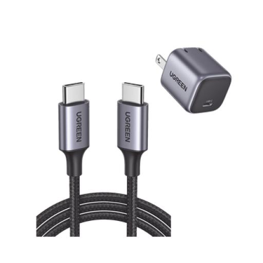 [UGREEN_90902US261] Ugreen Kit de Cargador de 20w y Cable USB-C / Incluye 1 Pza 90902 / 1 Pza 50150 / Tecnología Inteligente / Carga Rápida / Cable de 1 Metro / Carcasa de Aluminio / Nylon Trenzado