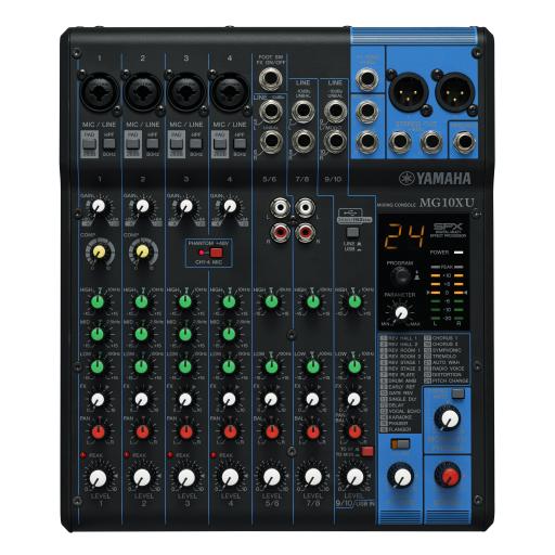 [YAMAHA_MG-10XU] YAMAHA Mezcladora de Audio | 10 Canales | Perillas | 4 Entradas de Micrófono/Línea | 3 entradas Estéreo | Efectos | USB