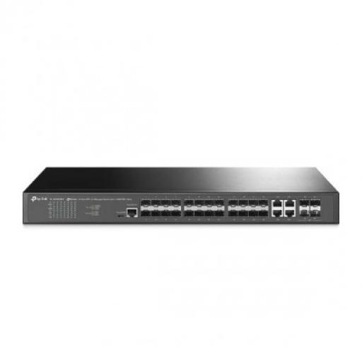 [TPLINK_TL-SG3428XF] TPLINK Switch de Fibra Óptica L2+ Omada / 24 puertos SFP 1GE / 4 Puertos Combinados SFP+/RJ45 Gigabit / 2 Puertos Consola RJ45|micro-SUB / Administración Centralizada Omada o Stand-Alone / Compatile con IPv6 /  Multicast IGMP