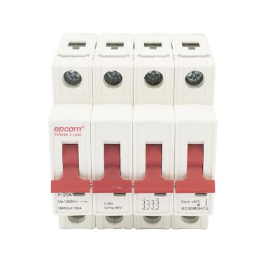 [EPCOM_FPV634PC20] Epcom Protección Térmica 4P, 20A,  Corriente Directa  1000 Vcc para Aplicación Fotovoltaica Montaje Riel DIN