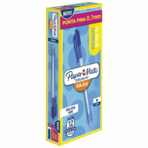 [PAPERMATTE_2166736] PAPERMATTE  Bolígrafo Papermate Kilométrico Retráctil Punto Fino 0.7mm Color Azul Caja C/12 Pzas