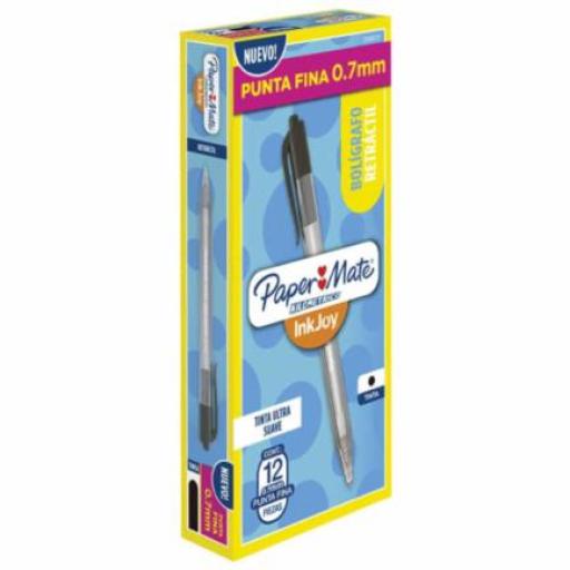 [PAPERMATTE_2166737] PAPERMATTE  Bolígrafo Papermate Kilométrico Retráctil Punto Fino 0.7mm Color Negro Caja C/12 Pzas