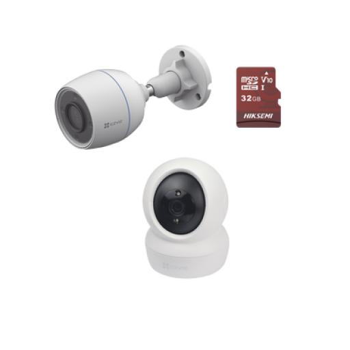 [EZVIZ_C6N-CSH3C/KM1] EZVIZ Kit de cámaras WiFi / Incluye 1 pieza C6N  Para Uso en Interior / 1 pieza CS-H3C Para Uso en Exterior / 1 PZA Micro SD HS-TF-E1/32G / Detección de Movimiento / Notificaciones Instantáneas 