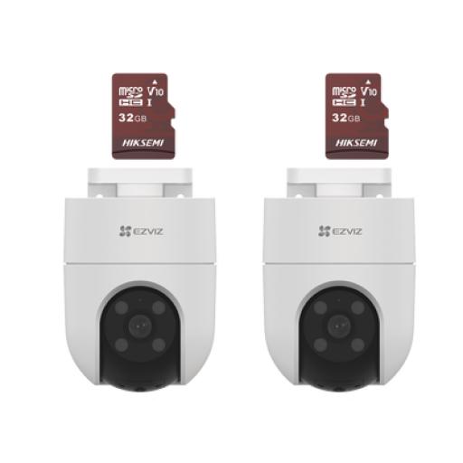 [EZVIZ_CS-H8C/KM2] EZVIZ Kit de Camaras WiFi, Incluye 2 Piezas CS-H8C y 2 Piezas HS-TF-E1/32G / Audio de Dos Vías / Detección de Movimiento /  Luz Estroboscópica / Sirena  /  Uso en Exterior con Protección