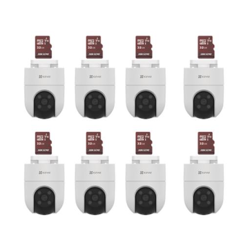 [EZVIZ_CS-H8C/KM8] EZVIZ Kit de Camaras WiFi, Incluye 8 Piezas CS-H8C y 8 Piezas HS-TF-E1/32G / Audio de Dos Vías / Detección de Movimiento /  Luz Blanca / Sirena  /  Uso en Exterior con Protección