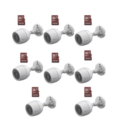 [EZVIZ_CS-H3C/KM8] EZVIZ Kit de Camaras WiFi, Incluye 8 Piezas CS-H3C y 8 Piezas HS-TF-E1/32G /  Detección de Movimiento  