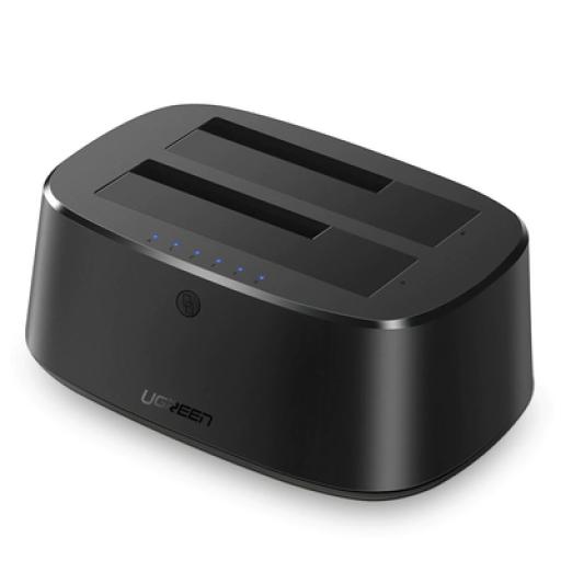 [UGREEN_50854] Ugreen Base USB 3.0 para Disco Duro de Doble Bahía / Soporta Discos SATA  de 2.5' & 3.5´ / Soporta discos de 12TB / Compatible con UASP, SATA 3.0 / Con adaptador de corriente 12V3A / Cable USB 1M / Alta Velocidad