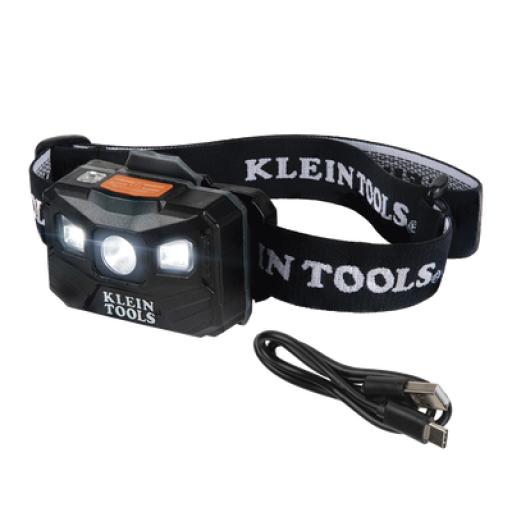 [KLEINTOOLS_56048] Klein Tools Lámpara Luz LED Frontal Recargable de 400 Lúmenes, Apagado Automático, con Correa de Tela, Adaptable y Ajustable a Gorros, Cascos, Cachuchas  o directo a Frente Humana (Tipo Minero)