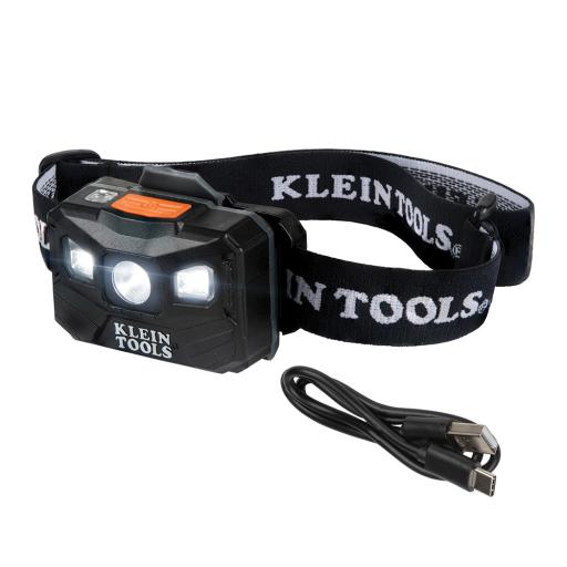[KLEINTOOLS_56048] Klein Tools Lámpara Luz LED Frontal Recargable de 400 Lúmenes, Apagado Automático, con Correa de Tela, Adaptable y Ajustable a Gorros, Cascos, Cachuchas  o directo a Frente Humana (Tipo Minero)
