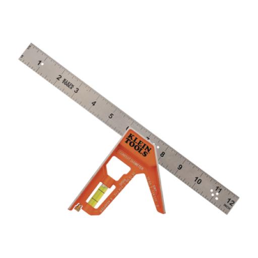 [KLEINTOOLS_935CSEL] Klein Tools Escuadra Especial de 12 Pulgadas, con Bordes de 45° y 90° y Regla Magnética. Ranura en V para Diámetro de Tubo Conduit 