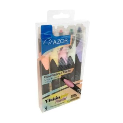 [VISIONPLUS_2825P] Vision Plus Resaltador Azor Visión Junior Punta Cincel 4mm Colores Pastel Surtidos C/5 Pzas