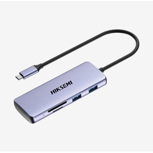 [HIKSEMIBYHIKVISION_HS-HUB-DS8] HIKSEMI by HIKVISION Hub (Adaptador) USB - C / 8 en 1 / 1 Salida HDMI (4K) / 1 Salida USB 2.0 / 3 Salidas USB 3.0 / 1 Salida SD (Memoria SD) / 1 Salida TF (Micro SD) / 1 Entrada USB - C (Carga Rapida / 100 Watts)
