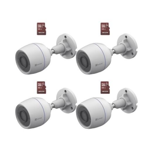 [EZVIZ_CS-H3C/KM4] EZVIZ Kit de Camaras WiFi, Incluye 4 Piezas CS-H3C y 4 Piezas HS-TF-E1/32G  / Detección de Movimiento 