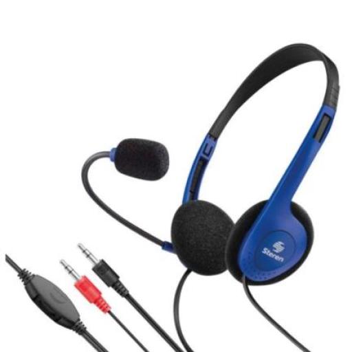 [STEREN_AUD-505] Steren Audífonos Steren Para Computadora 1.8m Micrófono Integrado Color Negro con Azul