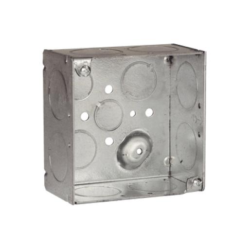 [RACO_HUB-233] Raco Caja Cuadrada Galvanizada de 4" x 4"/ Profundidad de 2 1/8" /8 Entradas 1", 3 Entradas 1/2" y  2 Entradas 3/4"/ Soldada.