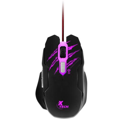[XTECH_XTM-610] Mouse para Gaming Xtech XTM-610 Lethal Haze - Resolución ajustable de hasta 3200 ppp - Luces LED de 4 colores - Cable sin enredos - para juegos 3D de 6 botones - Sensor: Óptico - Botones: 6 - Iluminado: Sí - Longitud del cable: 5,2 pies, trenzado