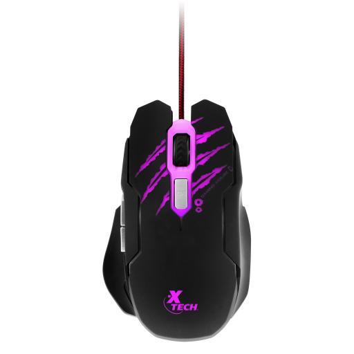 [XTECH_XTM-610] Mouse para Gaming Xtech XTM-610 Lethal Haze - Resolución ajustable de hasta 3200 ppp - Luces LED de 4 colores - Cable sin enredos - para juegos 3D de 6 botones - Sensor: Óptico - Botones: 6 - Iluminado: Sí - Longitud del cable: 5,2 pies, trenzado