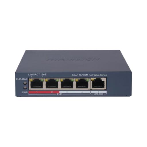 [HIKVISIONDIGITALTECHNOLOGY_DS-3E1105P-EI/M] Hikvision Digital Technology Switch Gigabit  PoE+ / Monitoreable / 4 Puertos 10/100 Mbps PoE+ / 1 Puerto 10/100 Mbps Uplink / Modo Estendido hasta 300 Metros /  45 W