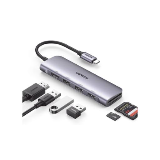 [UGREEN_20956A] Ugreen HUB USB-C (Docking Station) 6 en 1 | HDMI 4K@30Hz | 3 Puertos USB 3.0 | Lector Tarjeta SD + Micro SD (TF) Uso Simultáneo | Chip de Última Generación | Potente Disipación de Calor |  Caja de Aluminio.