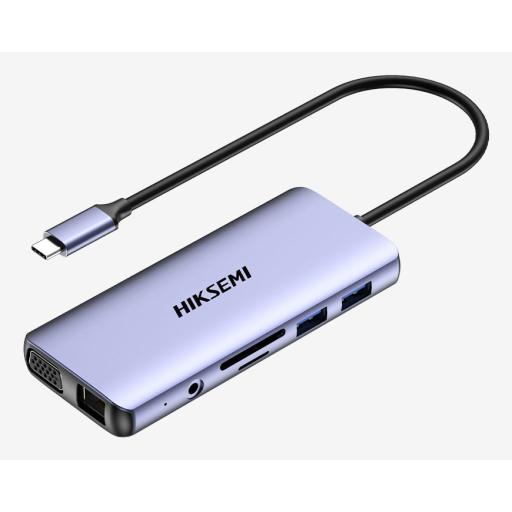 [HIKSEMIBYHIKVISION_HS-HUB-DS11] HIKSEMI by HIKVISION Hub (Adaptador) USB - C / 11 en 1 / 1 Salida HDMI (4K) / 2 Salida USB 2.0 / 2 Salidas USB 3.0 / 1 Salida VGA / 1 Salida SD (Memoria SD) / 1 Salida TF (Micro SD) / 1 Salida de Audio (8 - 48 KHz) / 1 Salida RJ45 / 1 Entrada USB - C (Carga Rapida)