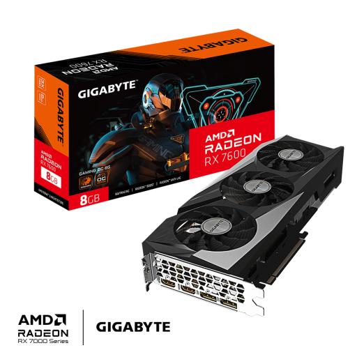 [GIGABYTE_GV-R76GAMING OC-8GD] Gigabyte Tarjeta de Video Gigabyte Gaming Radeon RX7600 OC 8GB Triple Fan RGB GDDR6 PCIe 4.0 2xHDMI 2xDP