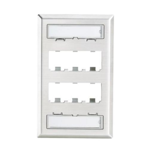 [PANDUIT_CFPL6SY] Panduit Placa de Pared Vertical, de Acero Inoxidable, Salida Para 6 Puertos Mini-Com, Con Espacios Para Etiquetas