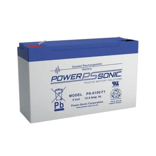 [POWER-SONIC_PS-6100-F1] Power-Sonic Batería 6V, 12AH, Para Respaldo, Tecnologías AGM/VRLA, 5 Años Vida Útil, Terminales F1, Reconocida UL