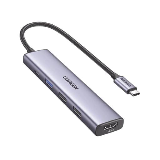 [UGREEN_15495] Ugreen HUB USB-C (Docking Revodok) 5 en 1 | 1 USB-A 3.0 (5Gbps) | 2 USB-A 2.0 (5Gbps) | HDMI 2.0 4K@30Hz | USB-C PD Carga 100W | Cable Trenzado Duradero | Carcasa de Aluminio.