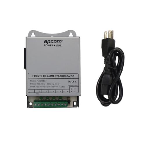 [EPCOM_PL-4C-15DC] Epcom Fuente de Poder Metálica / Para 4 Cámaras / Ajustables a 12 o 13.5 o 15 Vcc / 4 Amperes / Instalación en Pared o Riel Din.