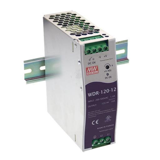 [MEANWELL_WDR12024] MEANWELL Fuente de Poder Industrial de 120W, salida 24 Vcc, para montaje en Riel Din