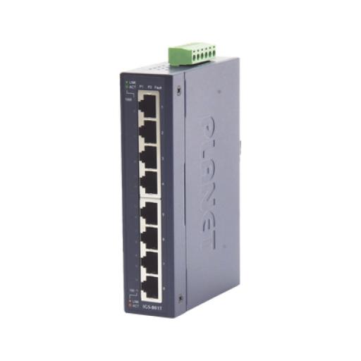[PLANET_IGS-801T] Planet Switch Industrial No Administrable de 8 Puertos Gibabit 10/100/1000T, Diseñado para Montaje en Pared y Riel DIN