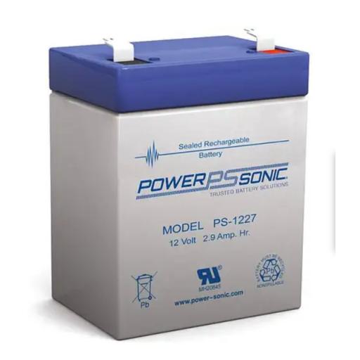 [POWER-SONIC_PS-1227-F1] Power-Sonic Batería 12V, 2.9AH, Para Respaldo, Tecnologías AGM/VRLA, 5 Años Vida Útil, Terminales F1, Reconocida UL   