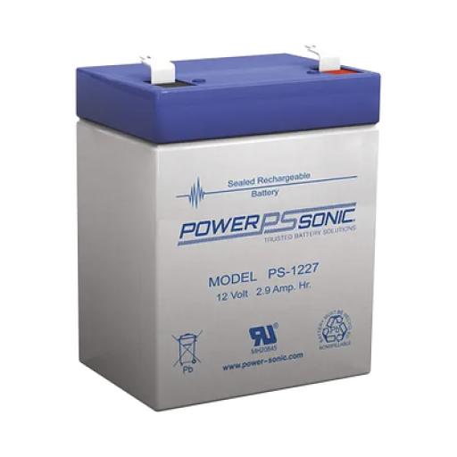 [POWER-SONIC_PS-1227-F1] Power-Sonic Batería 12V, 2.9AH, Para Respaldo, Tecnologías AGM/VRLA, 5 Años Vida Útil, Terminales F1, Reconocida UL   