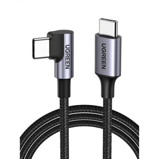 [UGREEN_50125] Ugreen Cable USB-C a USB-C | 2 Metros | Conector con Ángulo Recto de 90° | Carga Rápida de hasta 60W | 480 Mbps | PD3.0 | QC4.0/3.0/2.0 | FPC | AFC | Protección Integrada| Caja de Aluminio | Nylon Trenzado | Color Negro