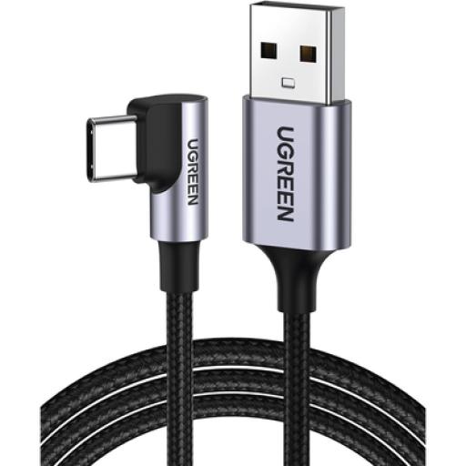 [UGREEN_50942] Ugreen Cable USB-A a USB-C | 2 Metros | Conector con Ángulo Recto de 90° | Carga Rápida de hasta 60W | 480 Mbps | PD3.0 | QC /3.0/2.0 | FPC | AFC | Protección Integrada| Caja de Aluminio | Nylon Trenzado | Color Negro | 2 años de 
