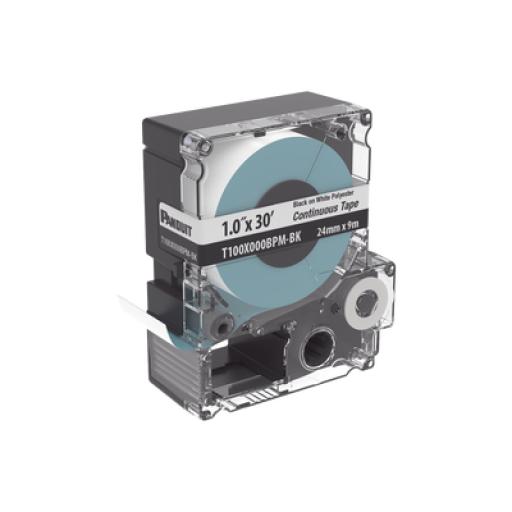 [PANDUIT_T100X000BPM-BK] Panduit  Casete de Etiquetas de Poliéster de Cinta Continua, Color Negro Sobre Blanco, Uso Interior/Exterior, 24 mm (1 in) de Ancho x 9.1 Metros de Largo