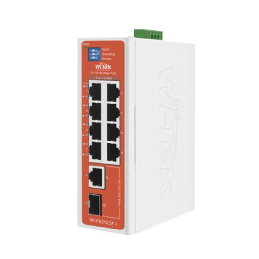 [WI-TEK_WI-PS212GF-I-V2] WI-TEK Switch Semi-Industrial / No administrable / 8 puertos 10/100 PoE af/at/bt / 1 puerto Gigabit RJ45 Uplink / 1 puerto SFP Uplink / Presupuesto PoE 110 Watts /