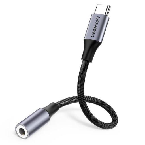 [UGREEN_30632] Ugreen Adaptador USB Tipo C a Jack 3.5mm / Cable de 10 cm / Soporta CTIA/OMTI / HiFi / Plug & Play / Funda Anti Torceduras / Carcasa de Aluminio / Nylon Trenzado / Llama, Escucha Música y Controla.