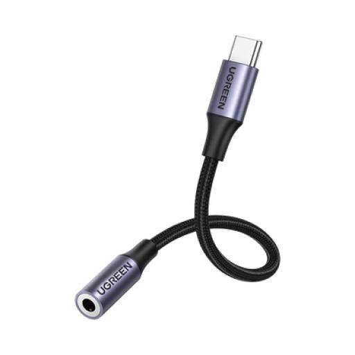 [UGREEN_30632] Ugreen Adaptador USB Tipo C a Jack 3.5mm / Cable de 10 cm / Soporta CTIA/OMTI / HiFi / Plug & Play / Funda Anti Torceduras / Carcasa de Aluminio / Nylon Trenzado / Llama, Escucha Música y Controla.