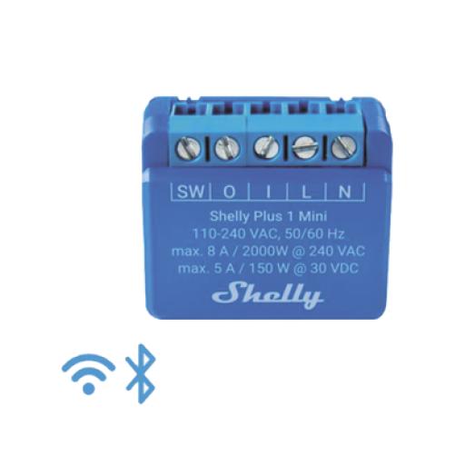 [SHELLY_SHELLYPLUS1MINI] SHELLY Mini Interruptor inteligente con Wi-Fi, contacto seco, 1 canal 8A, compatible con asistentes de voz Alexa y GoogleHome