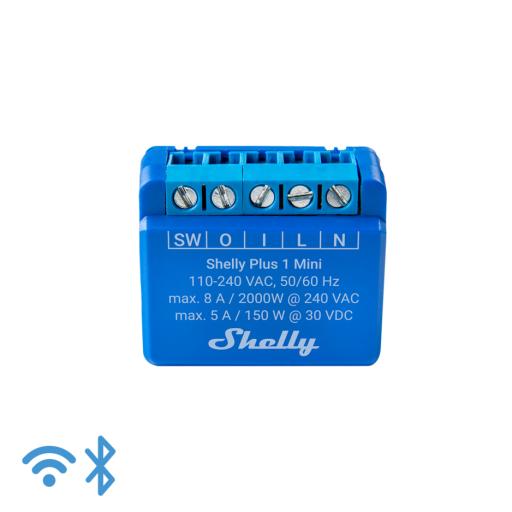 [SHELLY_SHELLYPLUS1MINI] SHELLY Mini Interruptor inteligente con Wi-Fi, contacto seco, 1 canal 8A, compatible con asistentes de voz Alexa y GoogleHome